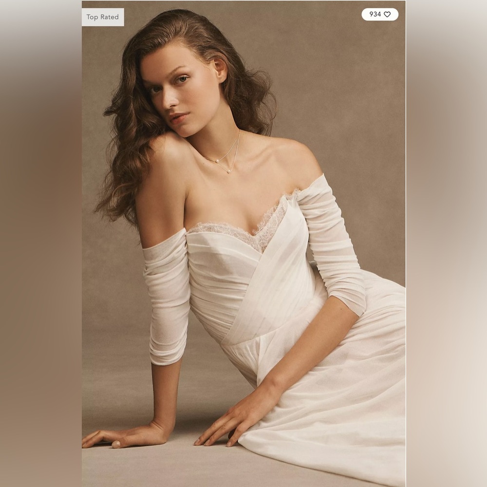 Wtoo by Watters Miles V-Neck Ruched-Sleeve Mesh Wedding Gown